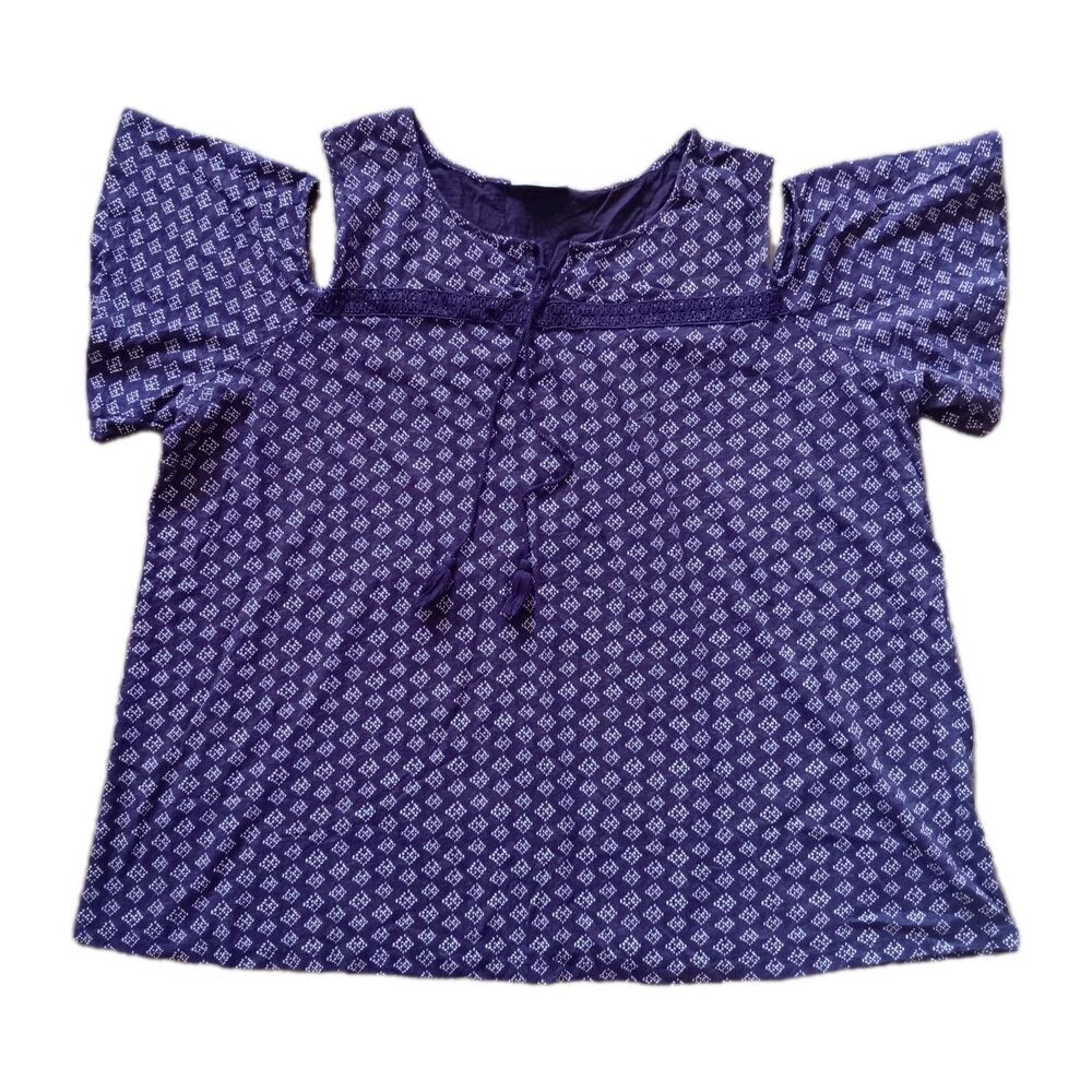 Catherines Top Womens 2X Purple Cold Shoulder Embroidered Cotton casual beachy